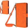 BLOTECH Tasca con Cerniera Custodia a portafoglio per Blackview A52 Flip Cover con chiusura magnetica,tasca con cerniera 5 scomparti per carte di credito Cinturino da Polso Fiore Cover arancione