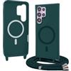 Bigcousin Magnetica Cover con Cordino per Samsung Galaxy S23 Ultra,[Compatibile con MagSafe], Cover in Silicone, Regolabile Cordino da Collo Nylon Catena Collana Tracolla,Verde