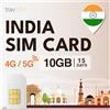 travSIM SIM India | 15 Giorni - 10 GB a velocità 5G/4G | SIM Card India Tourist per rimanere connessi | Assistenza 24 ore su 24, 7 giorni su 7