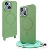 CUZZCASE Cover Compatibile con iPhone 15 Plus(6.7),Cover Magnetica[Compatibile con MagSafe],Bumper con Laccio,Regolabile Lanyard TPU Corda Silicone Case-Erba Verde