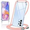Coiwxmoi Cover per Samsung Galaxy A23 4G con Cordino 6,6,Trasparente Custodia con Laccio Tracolla Corda Catena Cinghia,Ultra Morbido Silicone TPU Antiurto Case per Samsung A23 4G, Oro Rosa