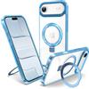 Flyzoo Cover Magnetica per iPhone Air con Supporto Stand ad Anello, [Protezione Antilngiallimento & Antiurto] Custodia Trasparente Posteriore Hard PC Case con Silicone Bordo, 6.5'', Clear Blu