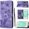 LSPCASA Custodia Per Samsung Galaxy S25 Plus/S24 Plus 5G Pollici Materiale In Pelle PU Cover S25 Plus/S24 Plus Con Slot Per Schede Reticolo Della Farfalla Del Gatto Case S25 Plus/S24 Plus Viola