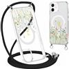 Yoedge Magnetica Cover con Cordino per iPhone 12/iPhone 12 Pro 6,1 Compatibile con MagSafe, Custodia con Corda Collana Tracolla Laccio,Trasparente Silicone Antiurto Case con Aesthetic Disegni 1-Fiori