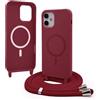 Bigcousin Magnetica Cover con Cordino per iPhone 12 Mini,[Compatibile con MagSafe], Cover in Silicone, Regolabile Cordino da Collo Nylon Catena Collana Tracolla,Rosso