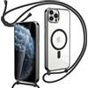 Oelrstfe Cover Magnetica con Cordino per iPhone 11 Pro Max, Nero | Trasparente Custodia con Magnetico Sottile con Laccio Collana Tracolla Regolabile Antiurto Case con Collana