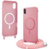 Bigcousin Magnetica Cover con Cordino per iPhone X/XS,[Compatibile con MagSafe], Cover in Silicone, Regolabile Cordino da Collo Nylon Catena Collana Tracolla,Rosa