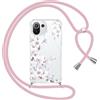 Yoedge Cover con Cordino per Xiaomi Mi 11 Lite 6,55, Trasparente Aesthetic Disegni Fiori Custodia con Collana Tracolla Laccio Collo, Sottile TPU Bumper Silicone + PC Antiurto Protettiva Case,05