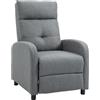 HOMCOM Poltrona Relax Reclinabile Manuale 155° con Poggiapiedi, Poltroncina Reclinabile Imbottita Ergonomica in Tessuto Effetto Lino per Camera da Letto, Ufficio, Salotto e Soggiorno, Grigio