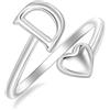 SILBERTALE Anelli iniziali in argento Sterling 925, anello con lettere A-Z per donne, regolabile, a forma di cuore, impilabile, anello di promessa e pollice, gioielli alla moda con scatola regalo