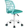 FurnitureR Sedia girevole da pranzo con ruote, seduta imbottita e schienale ergonomico, adatta a sala da pranzo, cucina o soggiorno, turchese