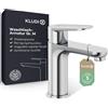 KLUDI - X1 rubinetto per lavabo, altezza erogatore 95 mm, rubinetto a risparmio idrico misura M, cartuccia in ceramica, miscelatore lavabo con tubi di collegamento cromati