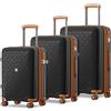 KONO Set di 3 Valigie in PP Rigida - Trolley Espandibili con Ruote 360° TPE, Portabicchieri Integrato, Leggere e Serratura TSA (Set di 3 Valigie, Nero)