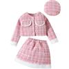 UUAISSO Vestiti Autunnali per Bambine Top con Motivo Scozzese in Tweed Gonna Scozzese Basco set di Abiti per Neonati Rosa 18-24 mesi