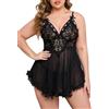 Aranmei Donne Plus Size Babydoll Lingerie Pizzo Chemise Mesh Pigiameria Cinghie Sexy Camicia da Notte Rosso 3XL