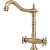 NIUKOMY Rubinetto Lavello Cucina in Ottone Antico, Retrò Miscelatore Lavabo Bagno Alto in Bronzo, Girevole a 360° Rubinetti Cucina Nostalgia a Due Maniglie
