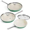 Redchef Set di 6 padelle in ceramica a induzione, antiaderenti con coperchio, padelle 20/24/28 cm, per tutti i piani cottura, senza PTFE, senza PFAS, lavabili in lavastoviglie (verde)