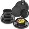 vancasso ANYA Servizio Piatti 18 Pezzi per 6 Persone, Set Piatti Moderni in Gres - 6 Piatti Piani, 6 Piatti Dessert e 6 Ciotole Cereali - Smalto Reattivo Grigio, Adatto per Microonde