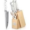 D.Perlla Set Coltelli da Cucina Professionale, Ceppo Coltelli in Acciaio 7 Pezzi, Ceppo Autoaffilante, Blocco Coltello in Legno, Bianco
