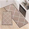 LY4U Set di 2 Tappeti da Cucina, Tappetini da Cucina Lavabili, Runner Antiscivolo, Tappetino Assorbente per Ingresso e Decorazione Domestica Ufficio, 50x80+50x150cm, Cachi