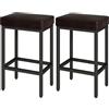 YMYNY Sgabelli Cucina, 66 cm Sgabello Cucina Alto, Marrone Scuro Sgabelli Cucina Moderni Design, Pelle Sgabelli Bar, Cuscino di 6 cm di Spessore, Base in Metallo, Sgabelli Alti per Cucina, HBS513K