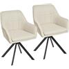 Goeurvant Set di 2 Sedie Girevoli a 360° in Lino Beige con Braccioli, Sedie da Pranzo, da Cucina, Poltroncine con Gambe in Metallo, per Ufficio o Soggiorno