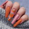 Yatinkim 24 pezzi Halloween unghie finte lunghe bara Press on unghie per donne ragazze unghie finte acrilico naturale manicure zucca giorno del Ringraziamento