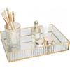 SLHEQING Vassoio Portaoggetti, SLHEQING Vassoi Specchio Vintage Organizer Profumi, Vassoio Decorativo Oro Vassoio Rettangolare per Camera da Letto Comò Bagno Trucco