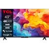 TCL 43P655 - Smart TV 43 Pollici 4K, DVB-T2, Wifi, H.264, H.265, Nero, Classe energetica F