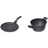 Moneta Etnea Piastra, Alluminio Antiaderente, Rivestimento interno in Hardoise effetto pietra, Nero, 28 cm & Etnea Casseruola 2 Manici 24 cm, effetto pietra, Made in Italy