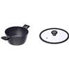 Moneta 0001850724 Etnea Casseruola, 2 Manici, 24 cm & Alluflon Etnea Coperchio Vetro, Bordo Silicone, Trasparente, Diametro 24 cm