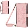 BLOTECH Custodie for Blackview A52 Case Flip Cover con magnetica, tasca con cerniera, in pelle PU, con 5 scomparti per carte di credito, con Cinturino da Polso ，Goffrato Fiore Cover,Rosa