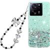 Rnrieyta Miagon Brillantini Cover per Xiaomi 13T Pro/13T,Bling Glitter Stelle Custodia Case Paraurti Trasparente con Perla Cuore Farfalla Anti-Smarrimento Cordino Fascino