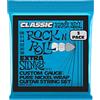 Ernie Ball Extra Slinky Classic Rock n Roll, Corde per chitarra elettrica avvolte in puro nichel, confezione da 3, diametro 8-38