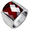 PAURO Uomo Acciaio Inossidabile Diamante Taglio Anello di Pietra Preziosa Agata con Lato di Colore Argento Lucido, Rosso Taglia 27