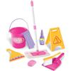 BAKAJI Set Pulizia per Bambini 9 Pezzi, Giochi di Finzione, Giocattoli Pulizie con Mop Mocio, Secchio, Panno Microfibra, Spazzola Lava Vetri, Detergente, Saponetta, Paletta, Scopa e Segnale Pericolo