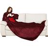 Kanguru Coperta con maniche Rossa, soffice plaid in pile, Microfibra, con tasca centrale, 210x140cm, regalo donna compleanno, amica, Hoodie per divano, letto, relax, Natale, vestaglia invernale