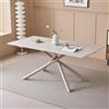 GrandCA HOME Tavolo da Pranzo Rettangolare, Tavolo da Cucina Moderno da 180 cm, Ampia Scrivania in MDF con Gambe in Metallo, per Sala da Pranzo, Soggiorno, Ufficio (Travertino Grigio)