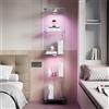 KSFASHZ Vetrina in Vetro con LED e 4 Ruote, Vetrine di Vetro 4 Ripiani 1 Porta, Vetrinetta inVetro con LEDVetrinetta Espositiva a Colonna Vetrina Soggiorno Trasparente, 35 x 39.8 x 163cm