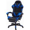 Generico Sedia Gaming Ergonomica con Poggiapiedi Estraibile, Cuscino Lombare e Poggiatesta - Poltrona da Ufficio e Gaming in Ecopelle, Schienale Reclinabile 135°, Altezza Regolabile (Nero/Blu)