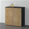 doporro Mobile Organizzatore Credenza Buffet in Legno con 4 Ante Push-to-Open e Soft-Close per Soggiorno, Sala da Pranzo o Ingresso, 76x36,4x76 cm Antracite opaco e Marrone chiaro Schrank04
