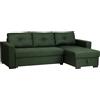 Totò Piccinni Divano Angolare ROMA 3 Posti con contenitore e cassettone in tessuto imbottito con braccioli (Verde Scuro)