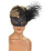 Smiffys Maschera da Colombina ornata di piume, nera Halloween