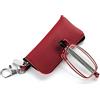 MMOWW Occhiali da lettura pieghevoli per uomo e donna con asta telescopica con chiusura lampo portachiavi occhiali portatili anti luce blu (Rosso, +2.5)
