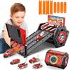 Charmofun Mini Macchine Pista con Luci e Musica, Camion Trasportatore con 4 Piste 4 Auto, Giocattolo Pista da Corsa Storage Bucket Regalo di Macchinina Giocattolo per Bambini 5+ Anni (Pompieri)