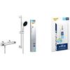 GROHE Precision Flow & QuickGlue S - Set doccia termostatico esterno (doccia tonda 11 cm 1 getto, flessibile doccia 1,75 m, asta doccia 60 cm, risparmio idrico), Cromo, 34800001