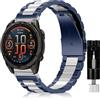 SeNool QuickFit 22mm Cinturino per Garmin Fenix 9/9 Pro/Solar/8/8 Pro(47mm) | per Garmin Fenix E 47mm/7 Pro/7/6 Pro/6/5/Quatix 8 47mm/Descent G2, Elegante Inossidabile Metallo Cinturini, Argento/Blu