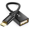 deleyCON Cavo Adattatore OTG USB 2.0 - Nylon + Connettori in Metallo - da Micro USB a USB-A Femmina - per Collegare Smartphone e Tablet a Chiavette USB - 10 cm Corto - Nero