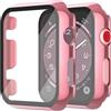 Misxi 2 Pezzi PC Cover con Protezione dello Schermo in Vetro Temperato Compatibile con Apple Watch Serie 3 Serie 2 38mm, Custodia Leggera Anti-Caduta per iWatch, 1 Rose Pink + 1 Trasparente