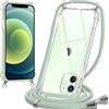 Oelrstfe Cover con Cordino per iPhone 12 Mini, Trasparente Silicone Custodia con Regolabile Collana Laccio Tracolla, Antigraffio Proteggere Case Corda per iPhone 12 Mini, Verde